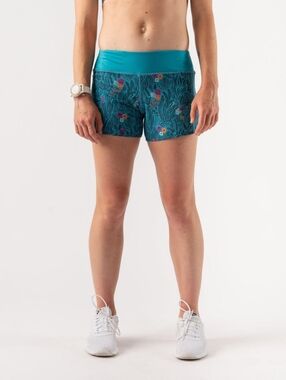 Rabbit Peacock Blue Floral Hopper 4" Shorts Size XL